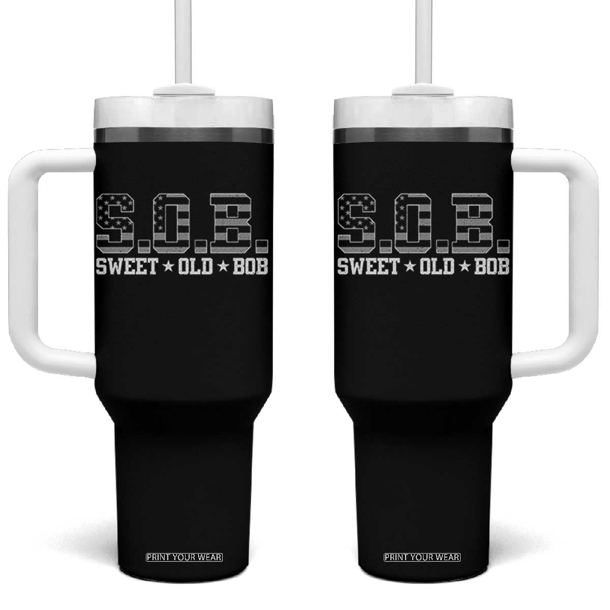 Funny Bob Tumbler With Handle Fathers Day Dad Sweet Old Bob Retro USA Flag TS10 One Size: 40 oz Black Print Your Wear