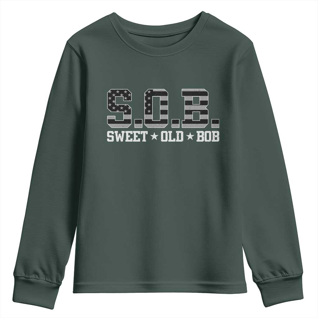 Funny Bob Youth Sweatshirt Fathers Day Dad Sweet Old Bob Retro USA Flag TS10 Dark Forest Green Print Your Wear