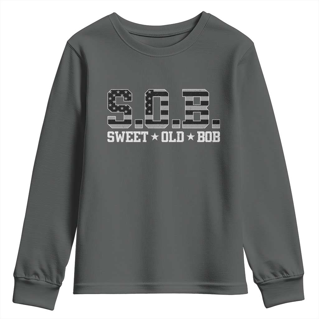 Funny Bob Youth Sweatshirt Fathers Day Dad Sweet Old Bob Retro USA Flag TS10 Dark Heather Print Your Wear