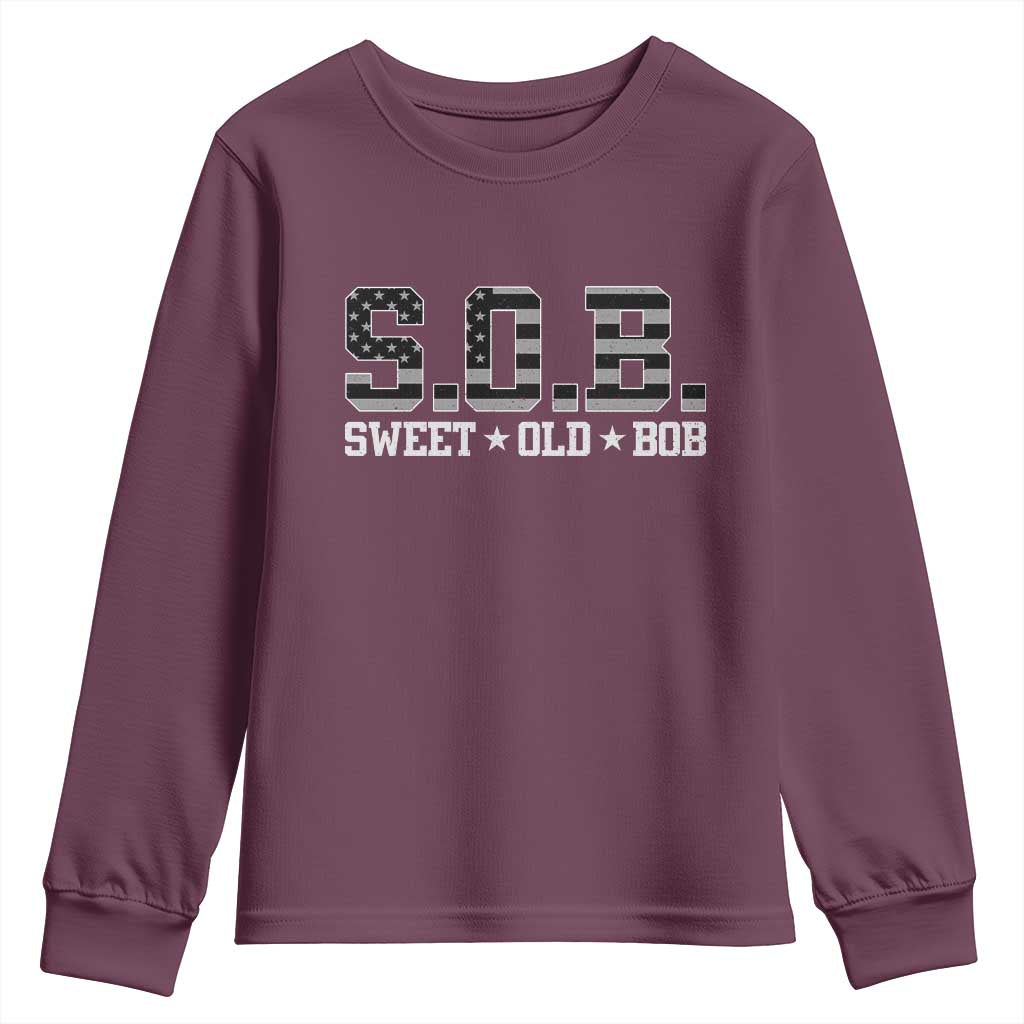 Funny Bob Youth Sweatshirt Fathers Day Dad Sweet Old Bob Retro USA Flag TS10 Maroon Print Your Wear