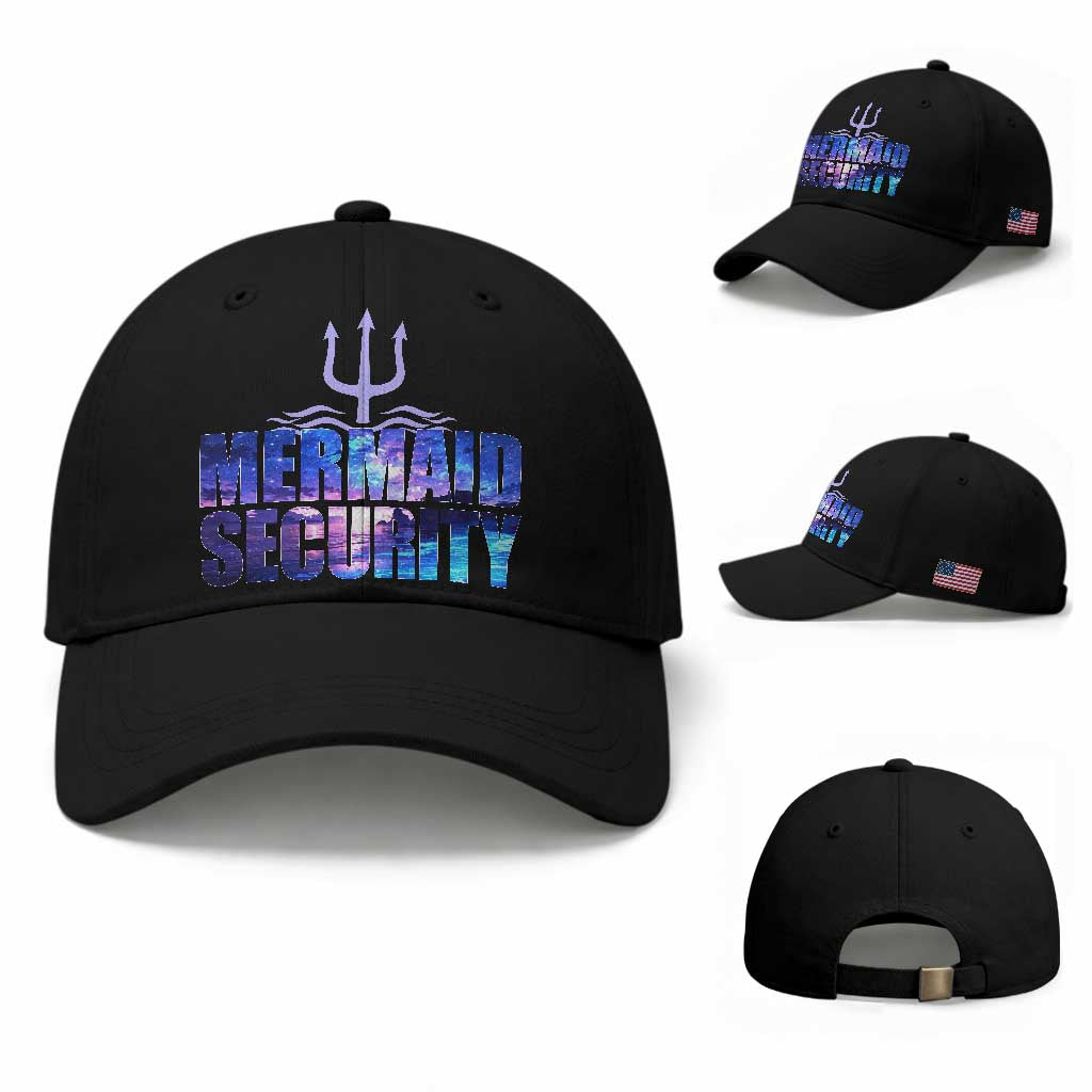 Mermaid Security Baseball Cap Funny Mermaid Family Squad TS10 Baseball Cap Universal Fit Black Print Your Wear