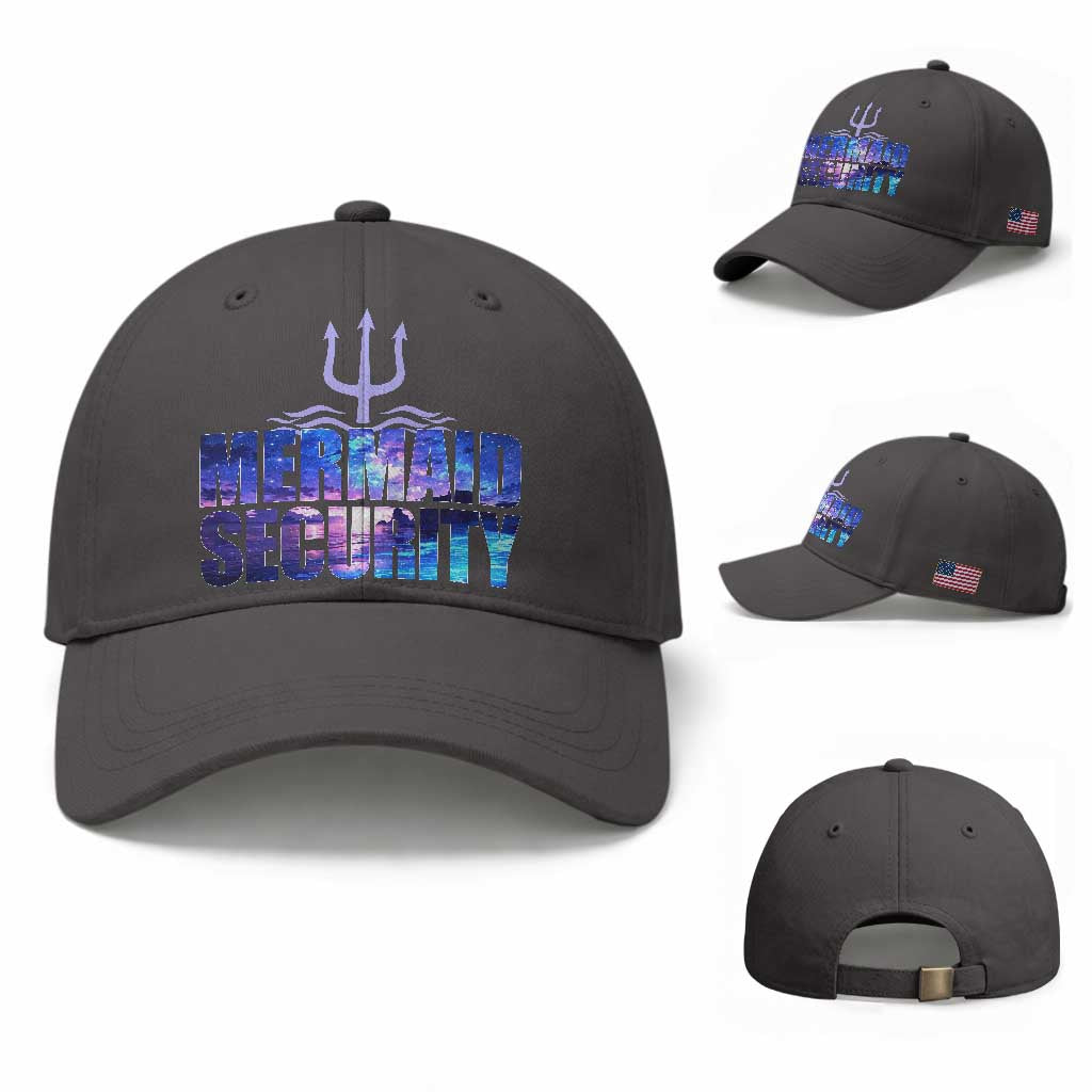Mermaid Security Baseball Cap Funny Mermaid Family Squad TS10 Baseball Cap Universal Fit Dark Gray Print Your Wear