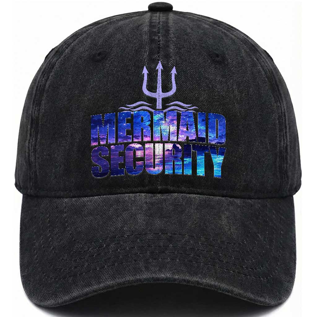 Mermaid Security Washed Cotton Baseball Cap Funny Mermaid Family Squad TS10 Print Your Wear