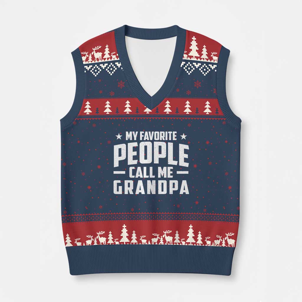 Funny Grandpa V-Neck Knit Sweater Vest My Favorite People Call Me Grandpa TS10 Navy Red Print Your Wear