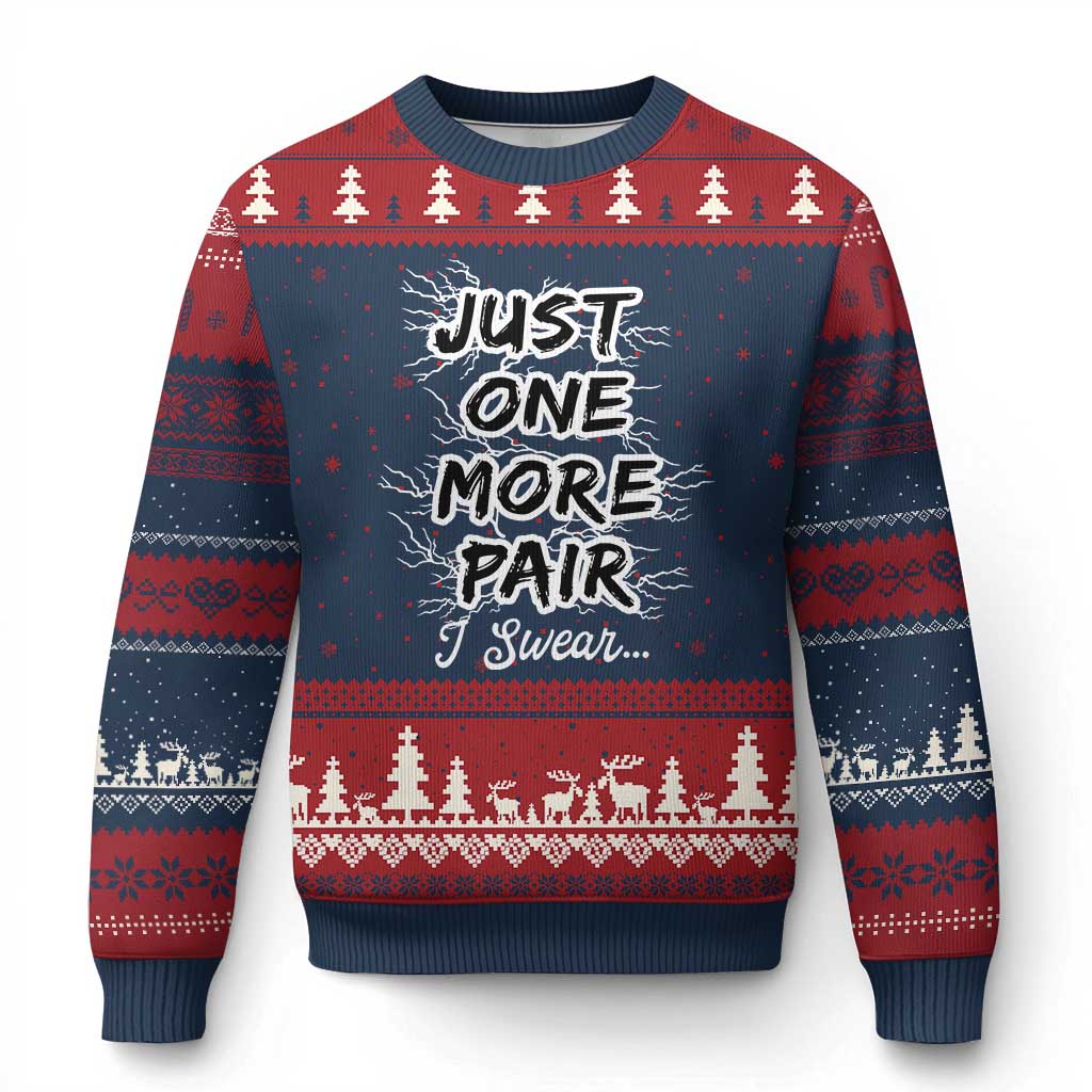 Funny Sneaker Fan Ugly Christmas Sweater Sneakers Collecting Just One More Pair I Swear TS10 Navy Red Print Your Wear