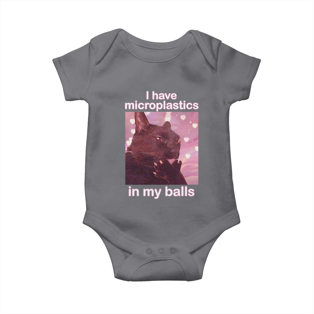 Funny Cat Meme Baby Onesie I Have Microplastics In My Balls Dank Meme TS10 Charcoal Print Your Wear