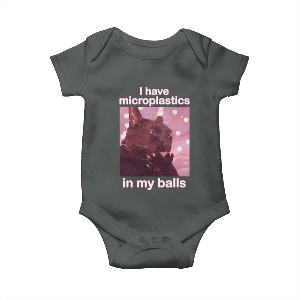 Funny Cat Meme Baby Onesie I Have Microplastics In My Balls Dank Meme TS10 Dark Heather Print Your Wear
