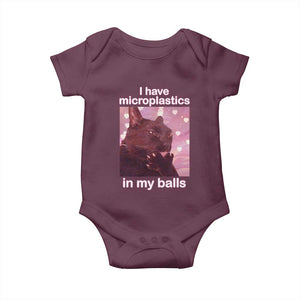 Funny Cat Meme Baby Onesie I Have Microplastics In My Balls Dank Meme TS10 Maroon Print Your Wear
