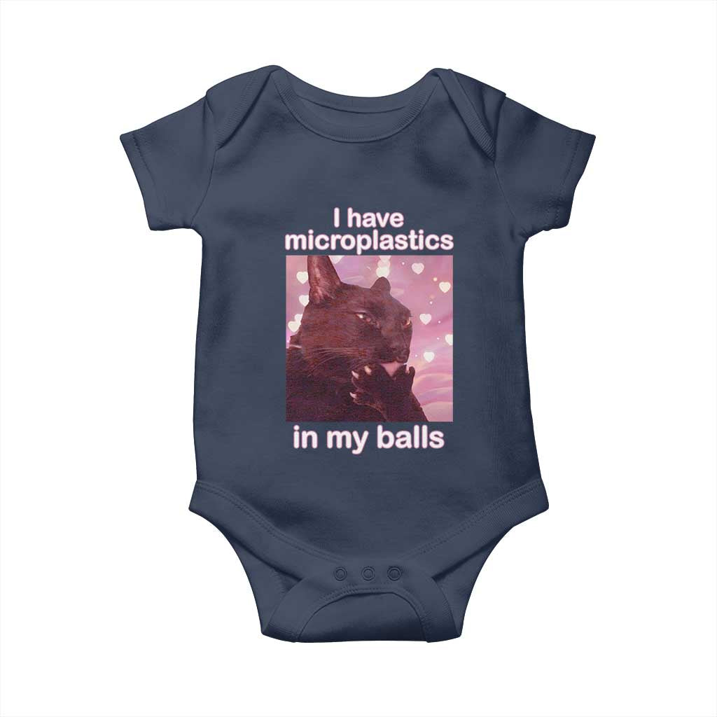 Funny Cat Meme Baby Onesie I Have Microplastics In My Balls Dank Meme TS10 Navy Print Your Wear