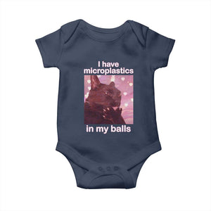 Funny Cat Meme Baby Onesie I Have Microplastics In My Balls Dank Meme TS10 Navy Print Your Wear