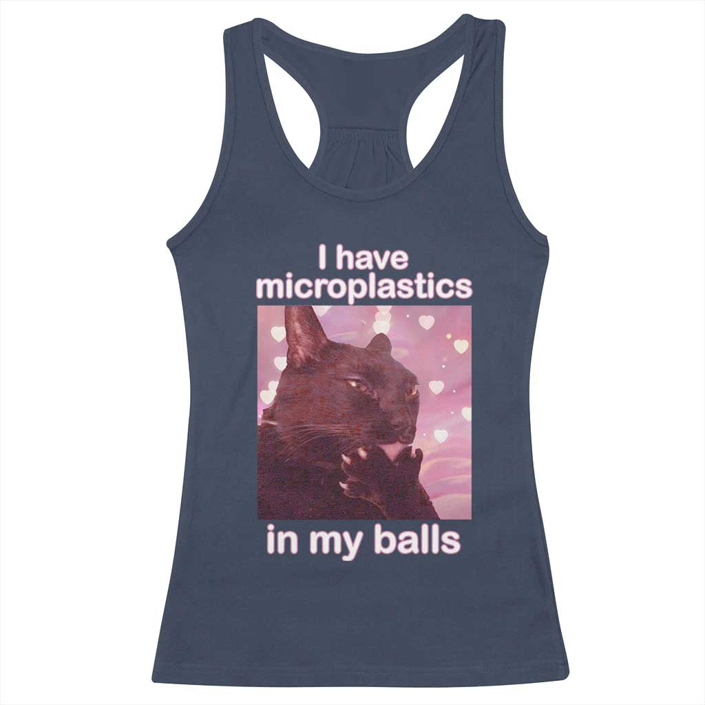 Funny Cat Meme Racerback Tank Top I Have Microplastics In My Balls Dank Meme TS10 Navy Print Your Wear