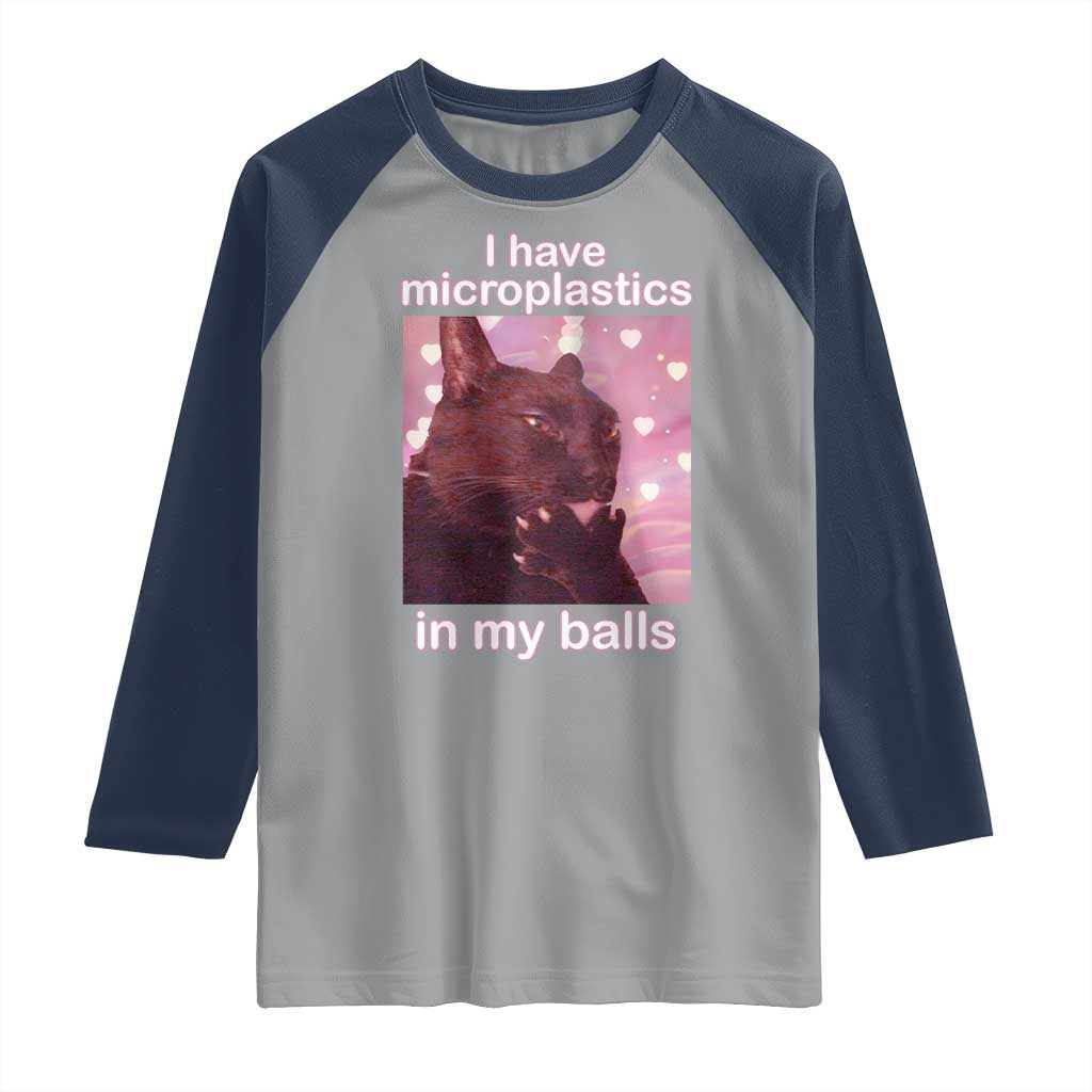 Funny Cat Meme Raglan Shirt I Have Microplastics In My Balls Dank Meme TS10 Sport Gray Navy Print Your Wear