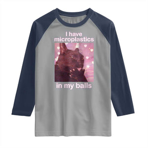 Funny Cat Meme Raglan Shirt I Have Microplastics In My Balls Dank Meme TS10 Sport Gray Navy Print Your Wear