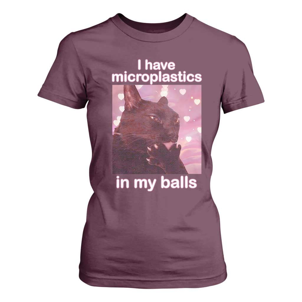 Funny Cat Meme T Shirt For Women I Have Microplastics In My Balls Dank Meme TS10 Maroon Print Your Wear