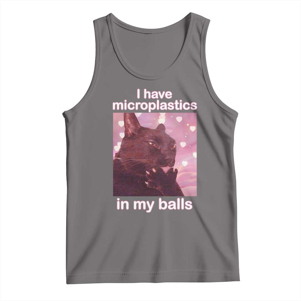 Funny Cat Meme Tank Top I Have Microplastics In My Balls Dank Meme TS10 Deep Heather Print Your Wear