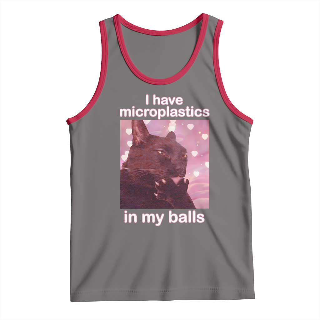 Funny Cat Meme Tank Top I Have Microplastics In My Balls Dank Meme TS10 Deep Heather Red Print Your Wear