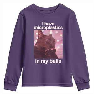 Funny Cat Meme Youth Sweatshirt I Have Microplastics In My Balls Dank Meme TS10 Purple Print Your Wear