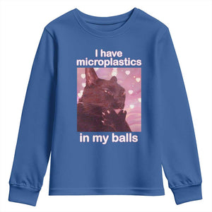 Funny Cat Meme Youth Sweatshirt I Have Microplastics In My Balls Dank Meme TS10 Royal Blue Print Your Wear
