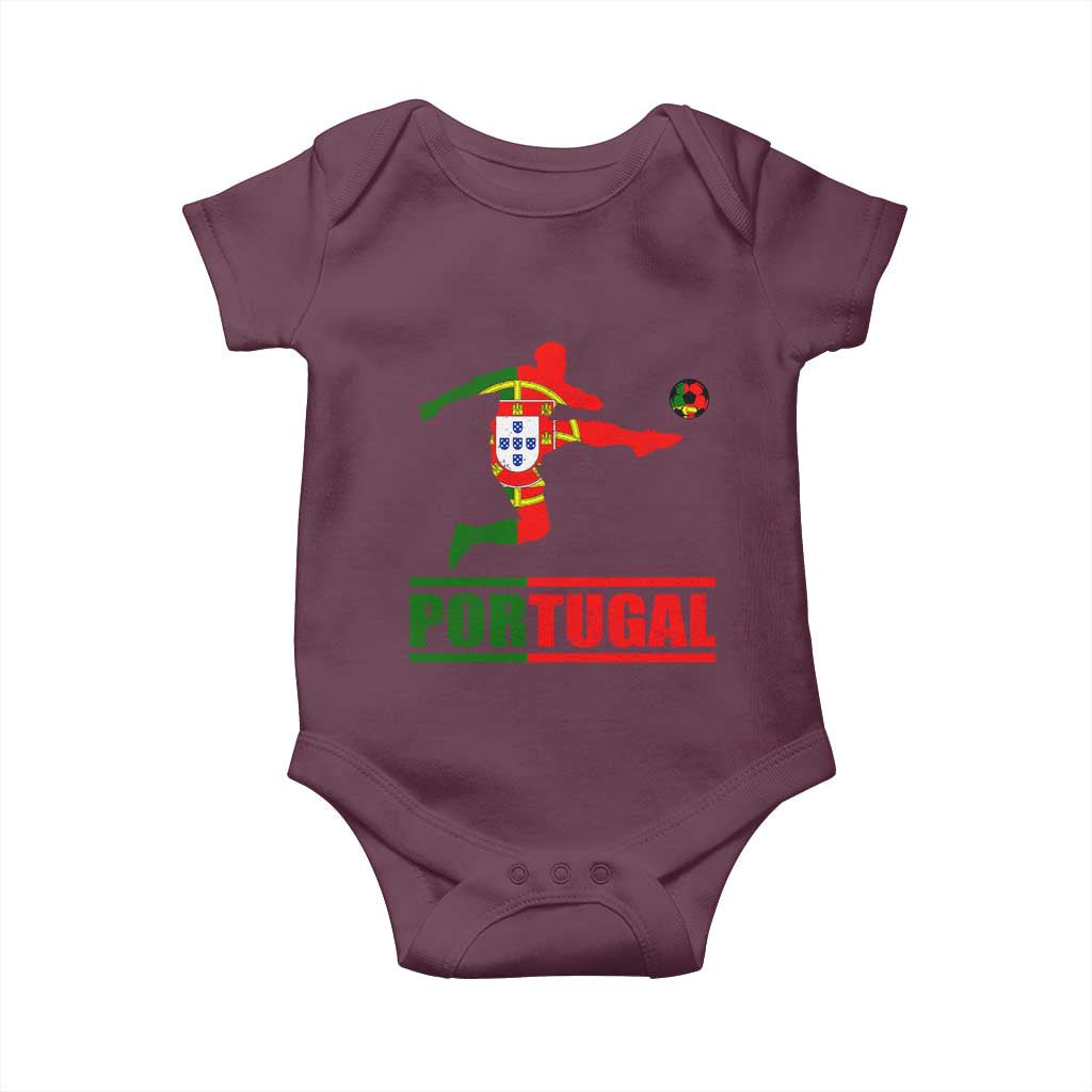Portugal Soccer Baby Onesie Portuguese Flag Futebol Football Player TS10 Maroon Print Your Wear