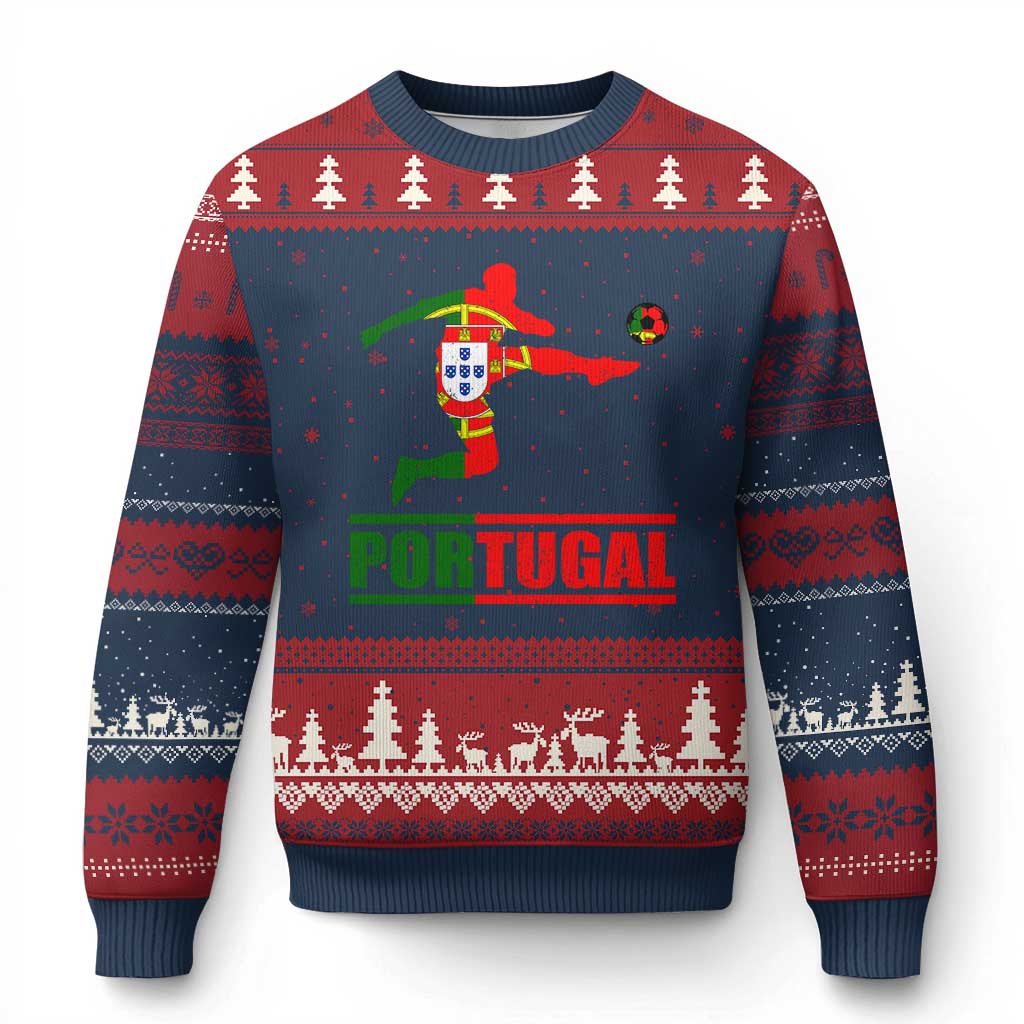 Portugal Soccer Ugly Christmas Sweater Portuguese Flag Futebol Football Player TS10 Navy Red Print Your Wear