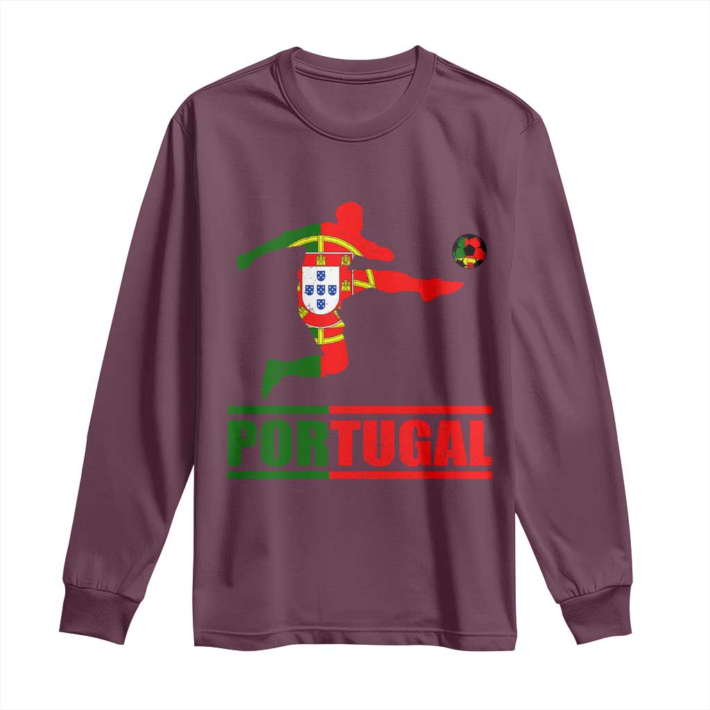 Portugal Soccer Long Sleeve Shirt Portuguese Flag Futebol Football Player TS10 Maroon Print Your Wear