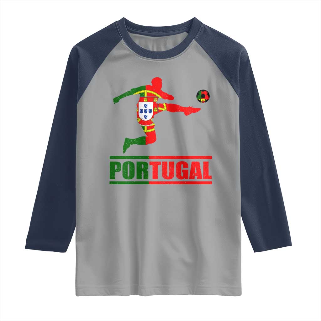 Portugal Soccer Raglan Shirt Portuguese Flag Futebol Football Player TS10 Sport Gray Navy Print Your Wear