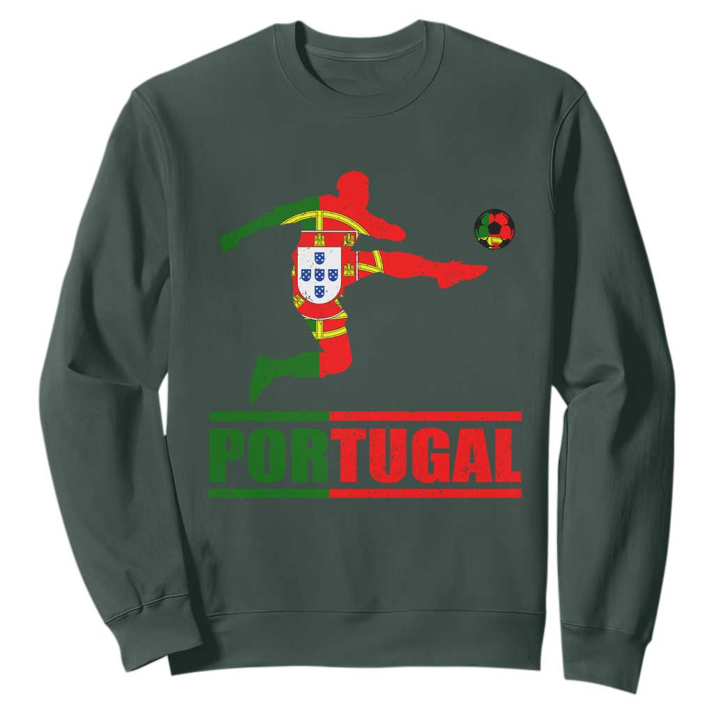 Portugal Soccer Sweatshirt Portuguese Flag Futebol Football Player TS10 Dark Forest Green Print Your Wear