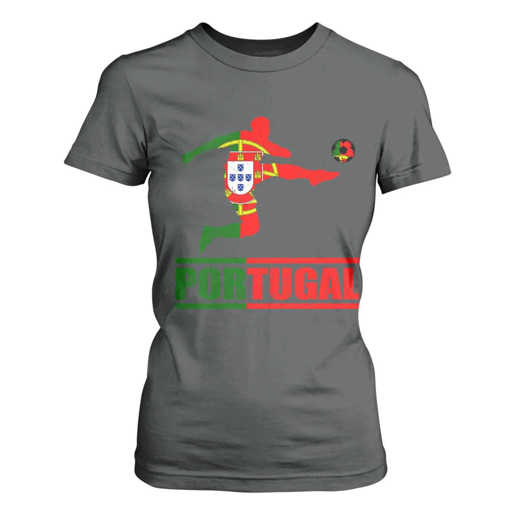 Portugal Soccer T Shirt For Women Portuguese Flag Futebol Football Player TS10 Dark Heather Print Your Wear