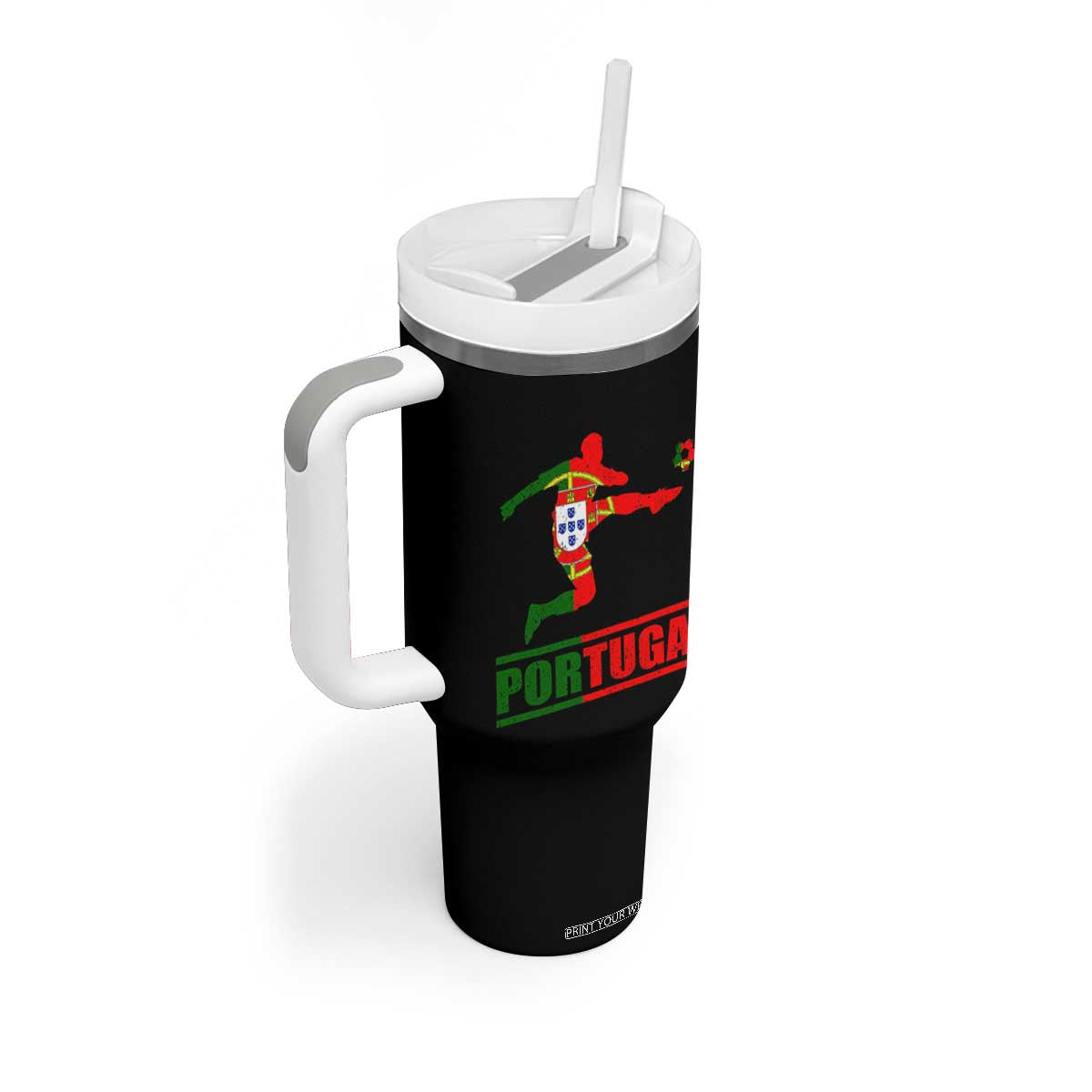 Portugal Soccer Tumbler With Handle Portuguese Flag Futebol Football Player TS10 Print Your Wear