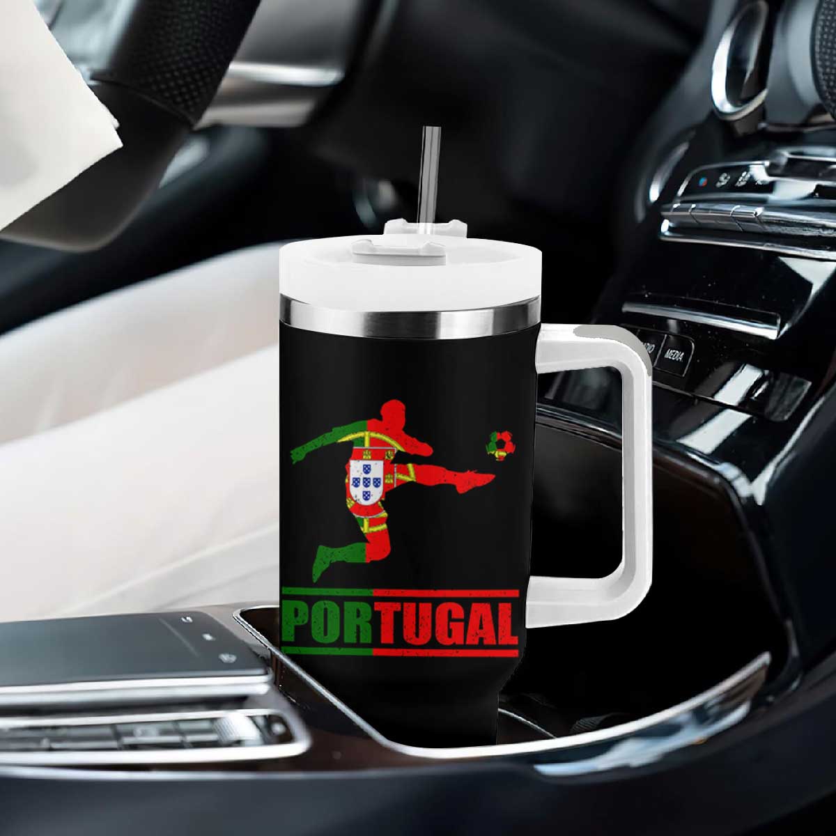 Portugal Soccer Tumbler With Handle Portuguese Flag Futebol Football Player TS10 Print Your Wear