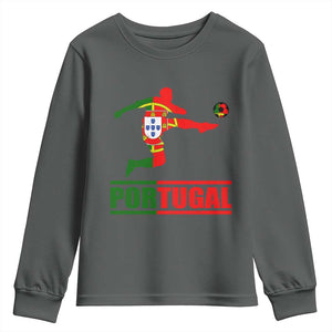 Portugal Soccer Youth Sweatshirt Portuguese Flag Futebol Football Player TS10 Dark Heather Print Your Wear
