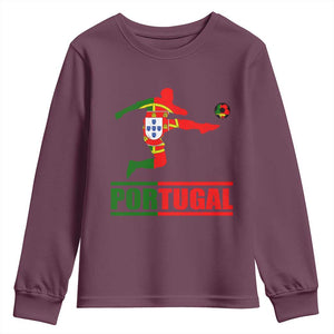 Portugal Soccer Youth Sweatshirt Portuguese Flag Futebol Football Player TS10 Maroon Print Your Wear