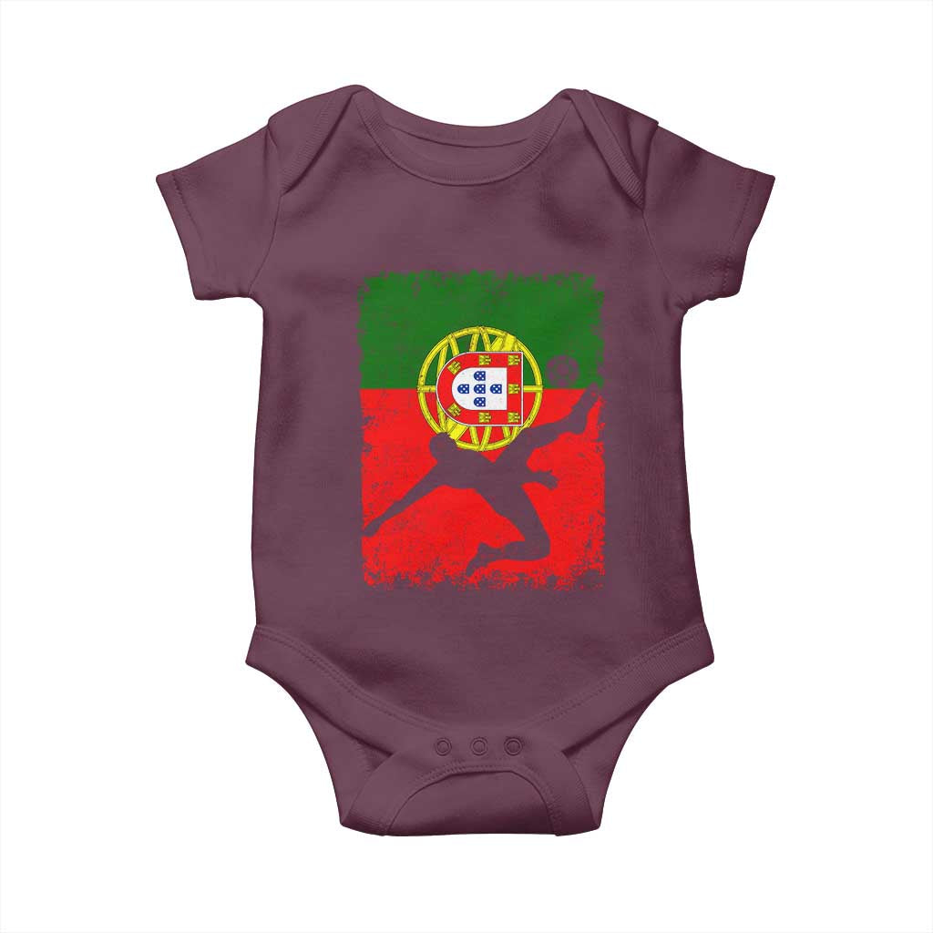 Portugal Soccer Baby Onesie Portuguese Flag Futebol Football Fan TS10 Maroon Print Your Wear