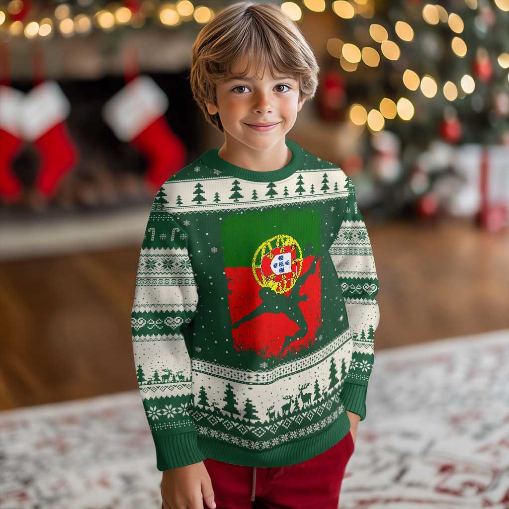Portugal Soccer Ugly Christmas Sweater Portuguese Flag Futebol Football Fan TS10 Forest Green Beige Print Your Wear