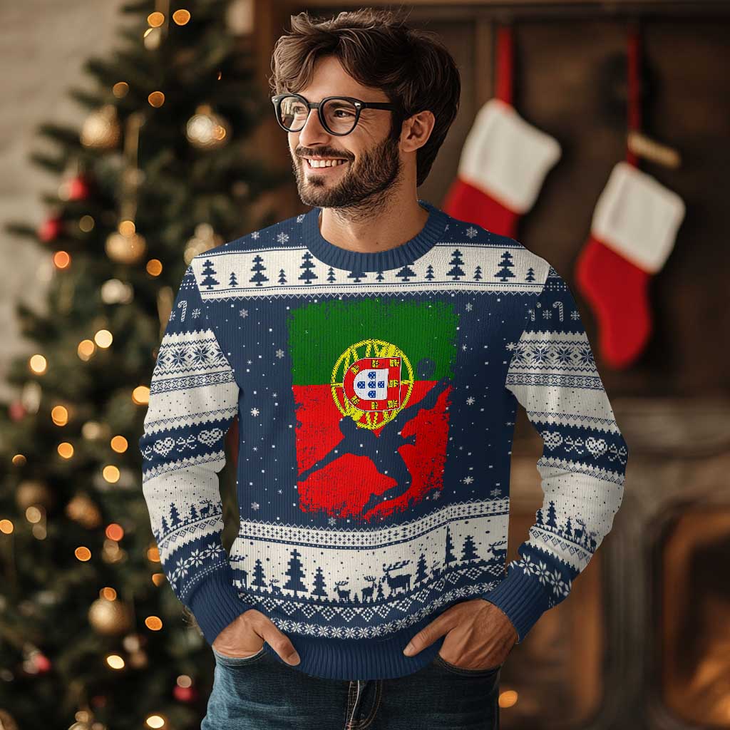 Portugal Soccer Ugly Christmas Sweater Portuguese Flag Futebol Football Fan TS10 Navy Beige Print Your Wear