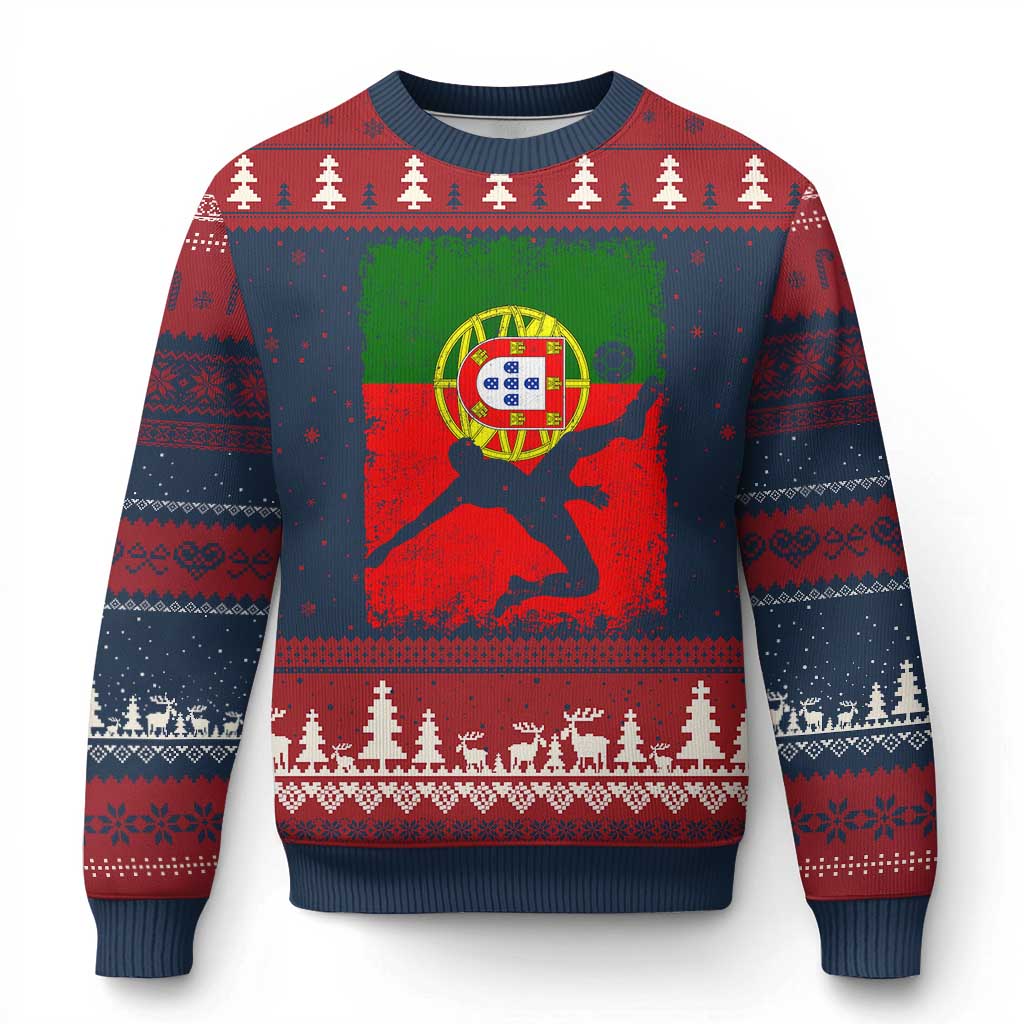 Portugal Soccer Ugly Christmas Sweater Portuguese Flag Futebol Football Fan TS10 Navy Red Print Your Wear