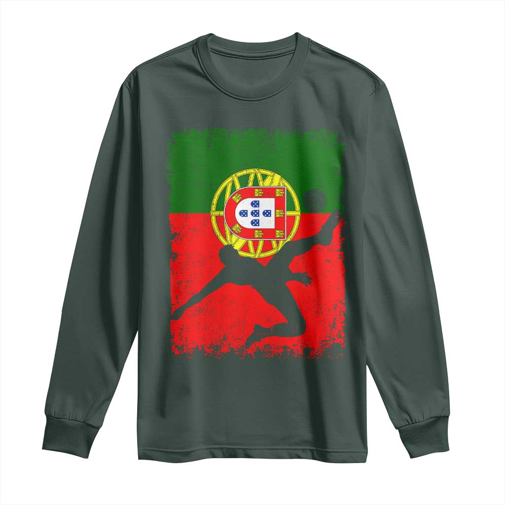 Portugal Soccer Long Sleeve Shirt Portuguese Flag Futebol Football Fan TS10 Dark Forest Green Print Your Wear