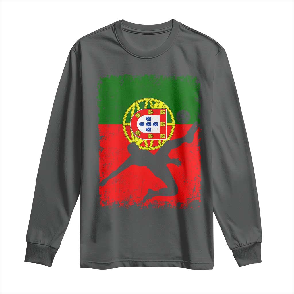 Portugal Soccer Long Sleeve Shirt Portuguese Flag Futebol Football Fan TS10 Dark Heather Print Your Wear