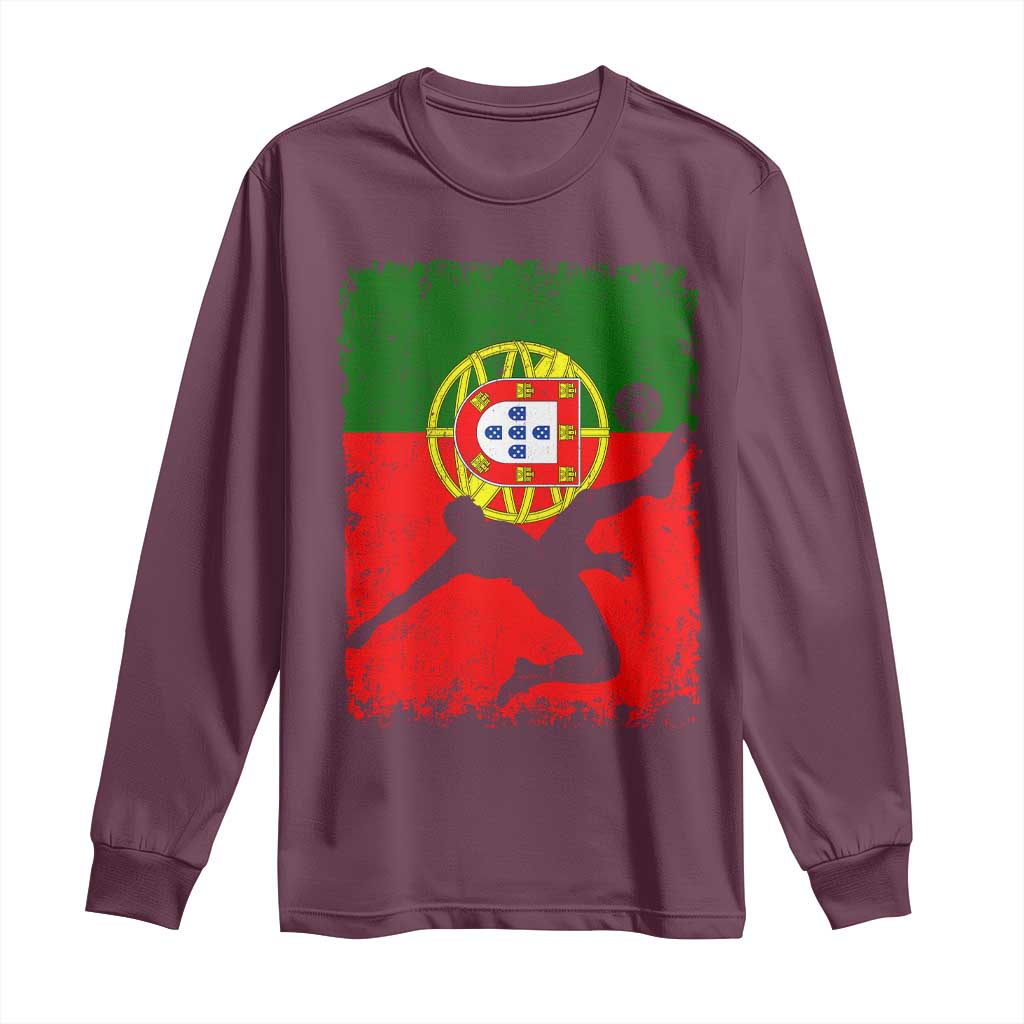 Portugal Soccer Long Sleeve Shirt Portuguese Flag Futebol Football Fan TS10 Maroon Print Your Wear