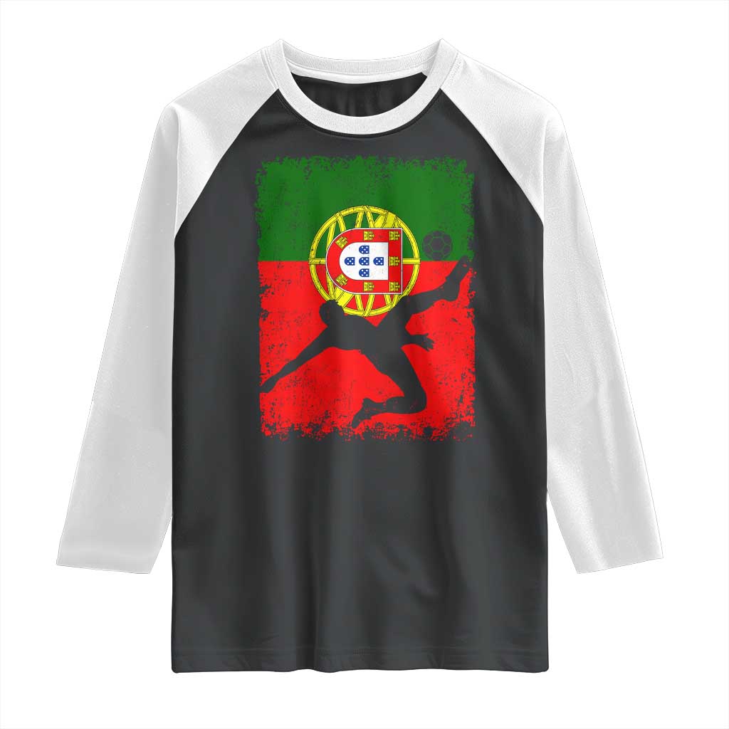 Portugal Soccer Raglan Shirt Portuguese Flag Futebol Football Fan TS10 Black White Print Your Wear