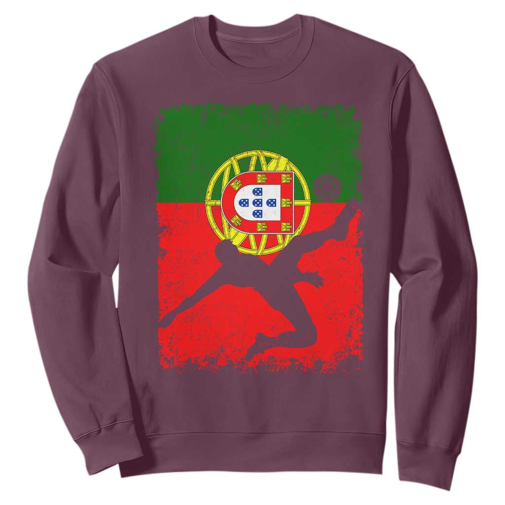 Portugal Soccer Sweatshirt Portuguese Flag Futebol Football Fan TS10 Maroon Print Your Wear