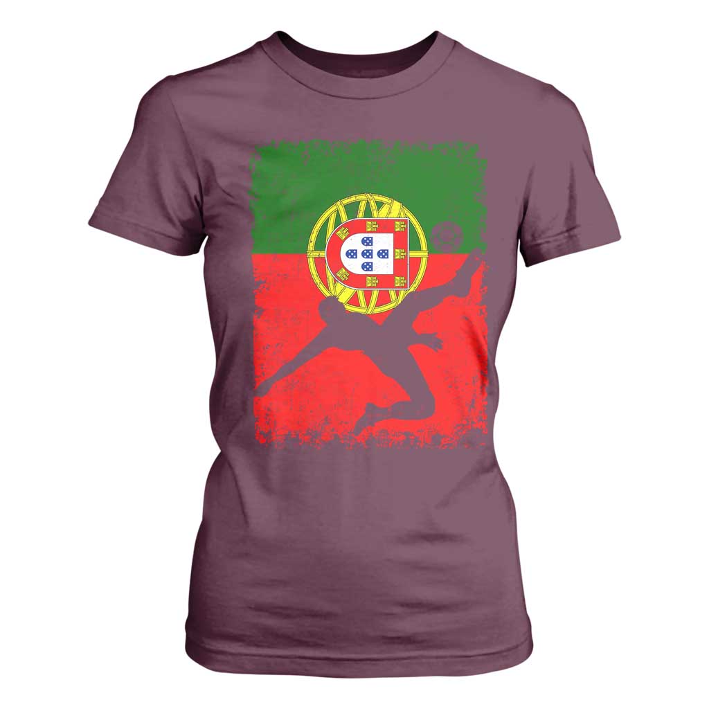 Portugal Soccer T Shirt For Women Portuguese Flag Futebol Football Fan TS10 Maroon Print Your Wear