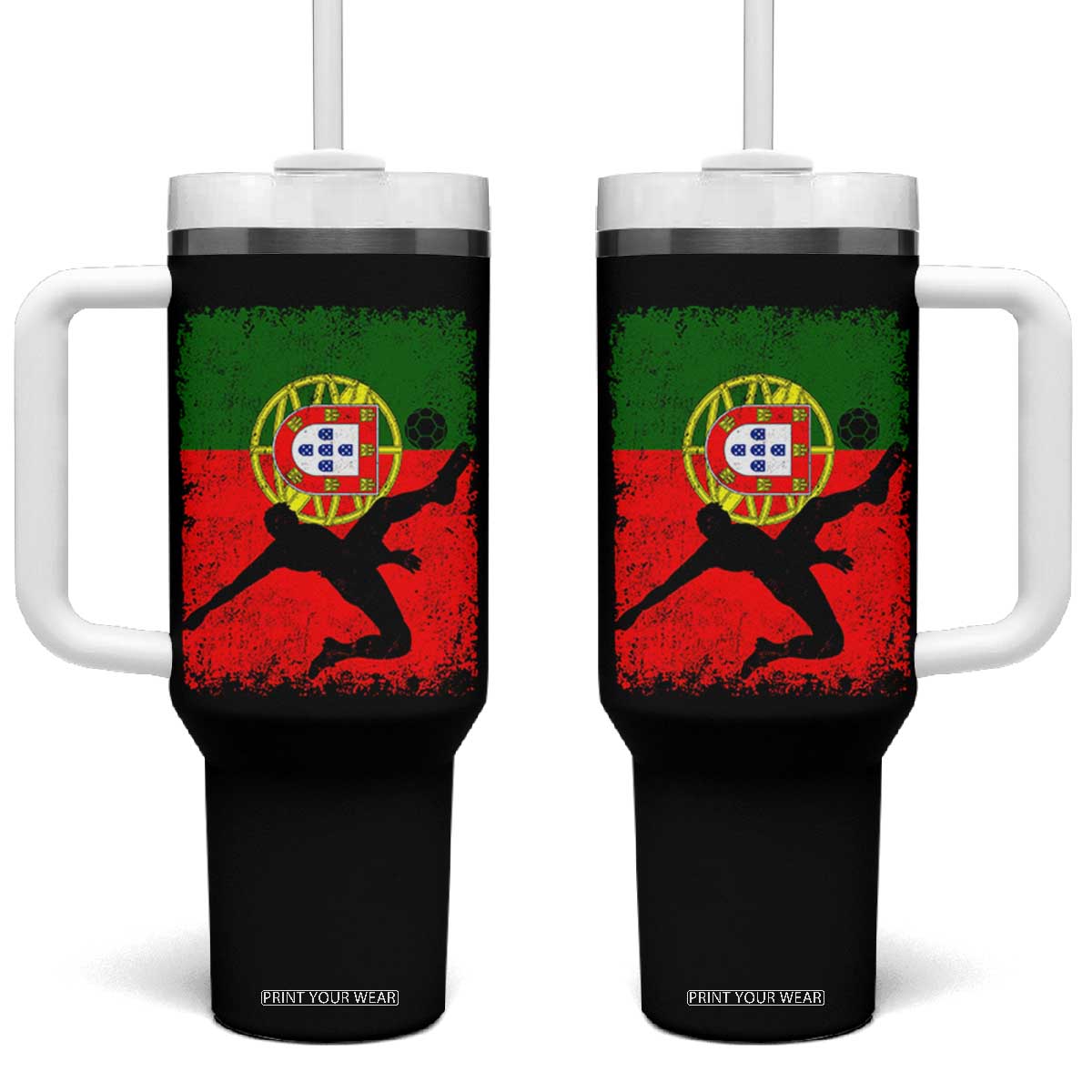 Portugal Soccer Tumbler With Handle Portuguese Flag Futebol Football Fan TS10 One Size: 40 oz Black Print Your Wear