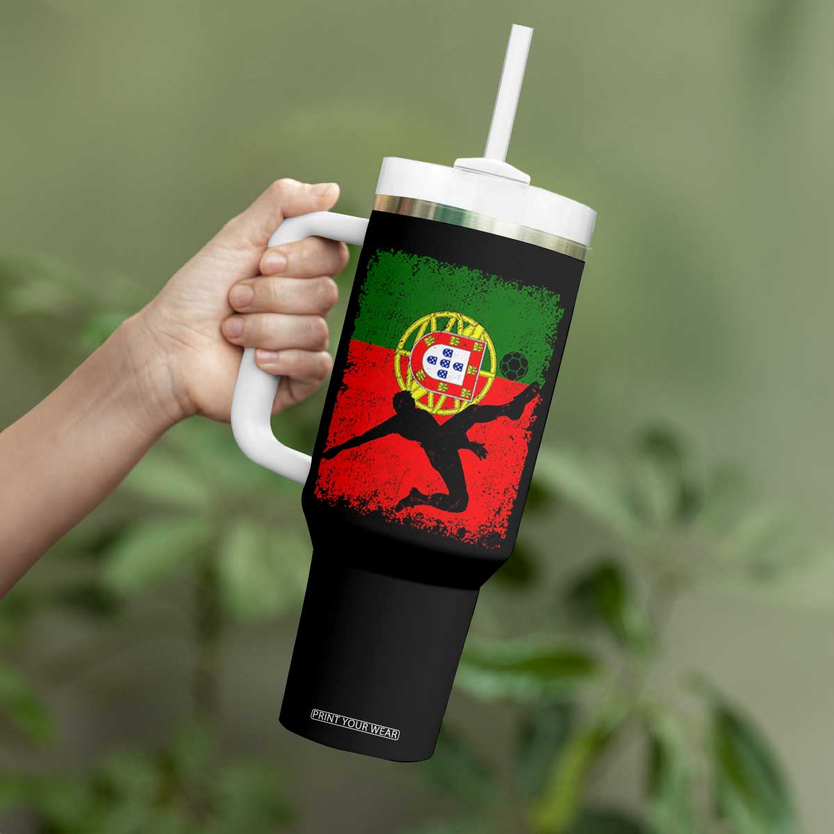 Portugal Soccer Tumbler With Handle Portuguese Flag Futebol Football Fan TS10 Print Your Wear