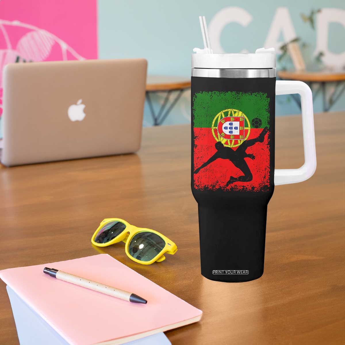 Portugal Soccer Tumbler With Handle Portuguese Flag Futebol Football Fan TS10 Print Your Wear