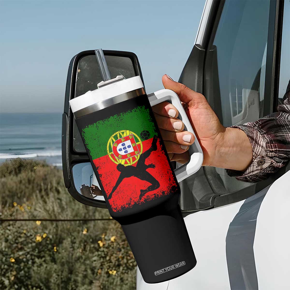 Portugal Soccer Tumbler With Handle Portuguese Flag Futebol Football Fan TS10 Print Your Wear