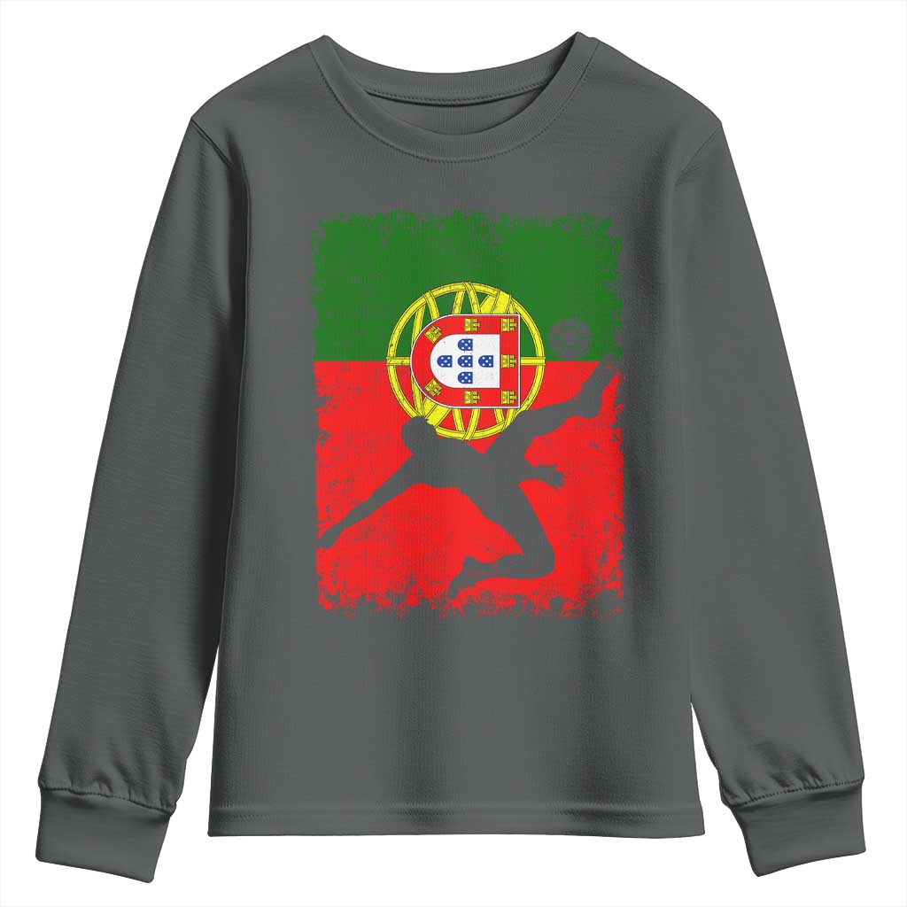 Portugal Soccer Youth Sweatshirt Portuguese Flag Futebol Football Fan TS10 Dark Heather Print Your Wear