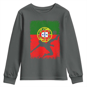 Portugal Soccer Youth Sweatshirt Portuguese Flag Futebol Football Fan TS10 Dark Heather Print Your Wear