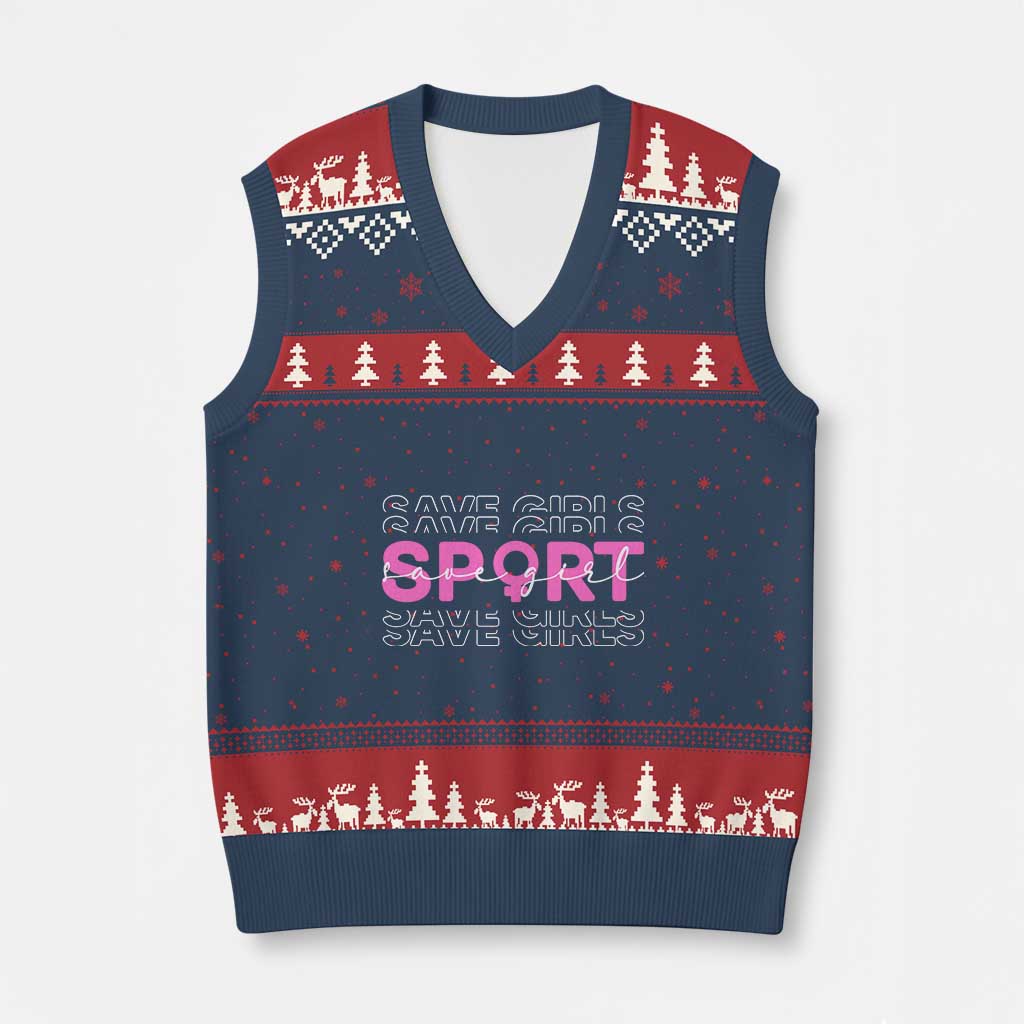 Save Girls Sports V-Neck Knit Sweater Vest Feminist Body Positivity Inclusive Equality TS10 Navy Red Print Your Wear