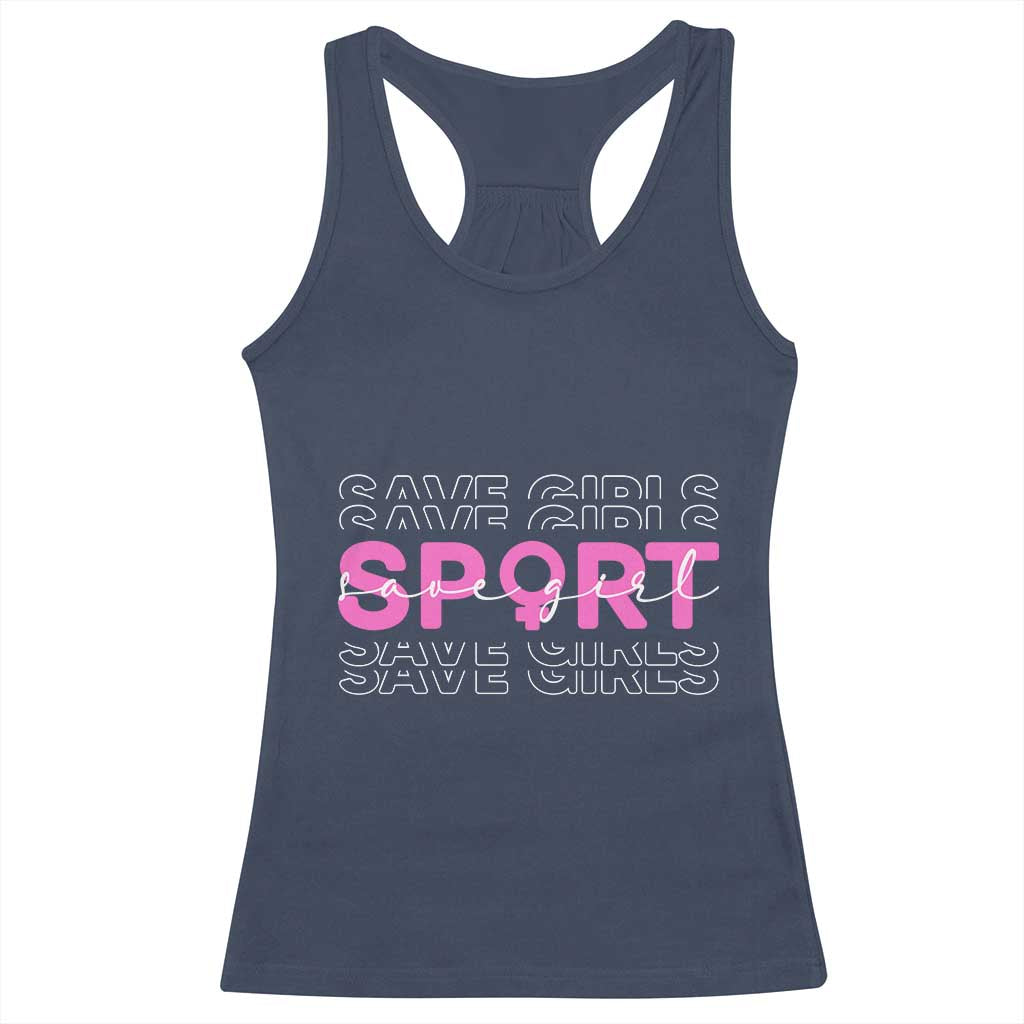 Save Girls Sports Racerback Tank Top Feminist Body Positivity Inclusive Equality TS10 Navy Print Your Wear
